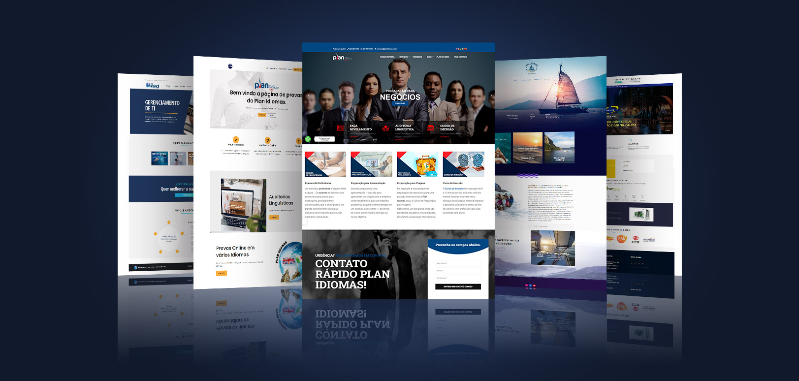 Montagem de sites desenvolvidos pelo Visual Interativo, com diferentes layouts e identidades visuais.